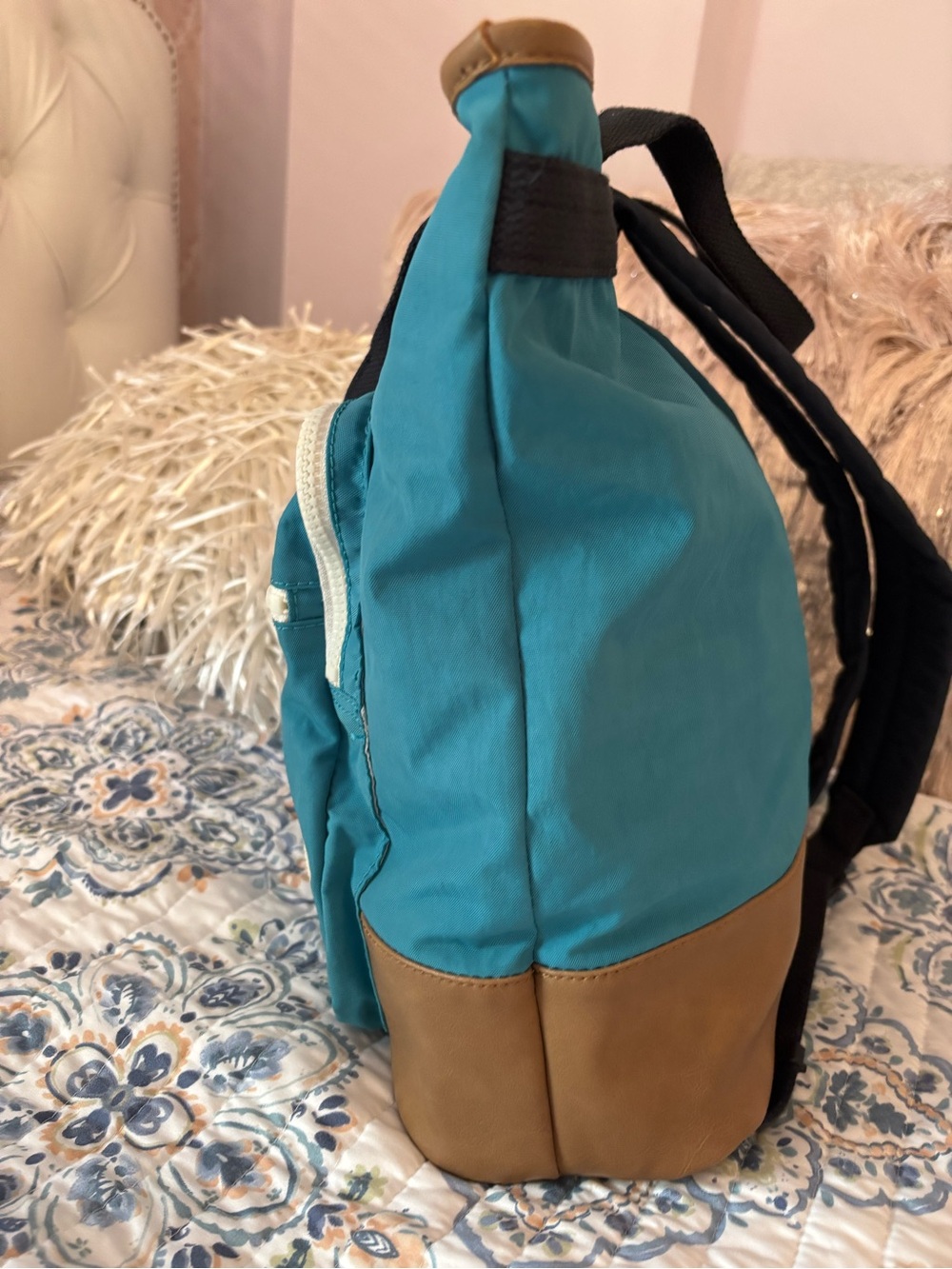 Kipling Teal Backpack Tote with Brown Trim - Picture 4 of 8
